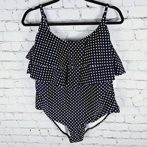 MEET CURVE | scoop neck ruffle polkadot one piece swim bathing suit